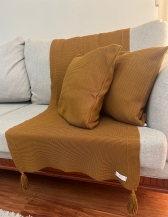 Kit Peseira Decorativa para cama Casal Pompom - Ferrugem